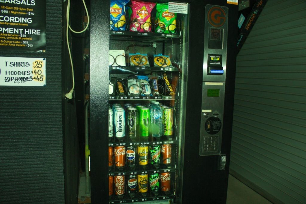 Vending machine with snacks and drinks at Rock City Studios Gold Coast